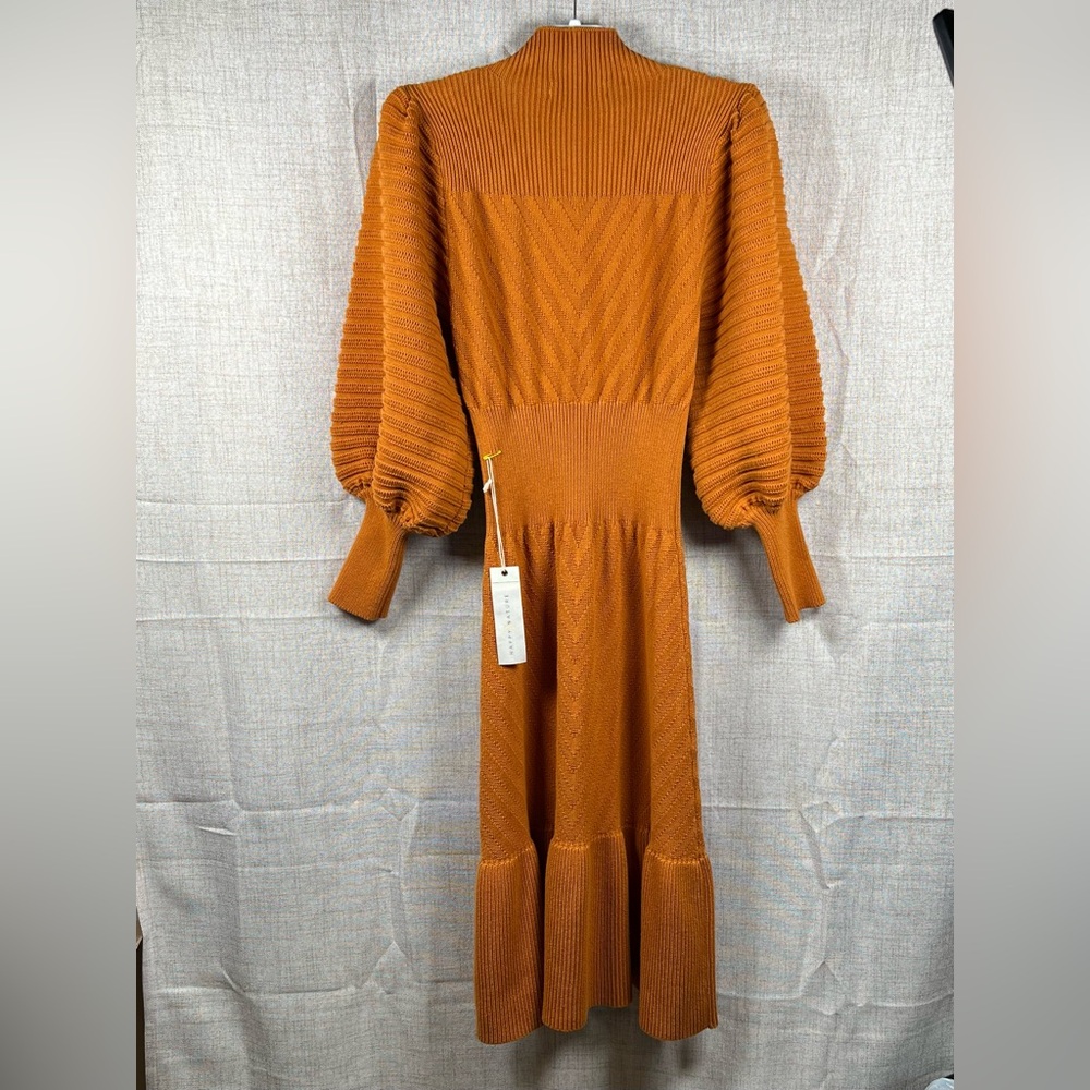 Happy Nature Sweater Dress Orange‎ Mock Neck Peplum Long Length Knit women's Lg - Picture 2 of 15